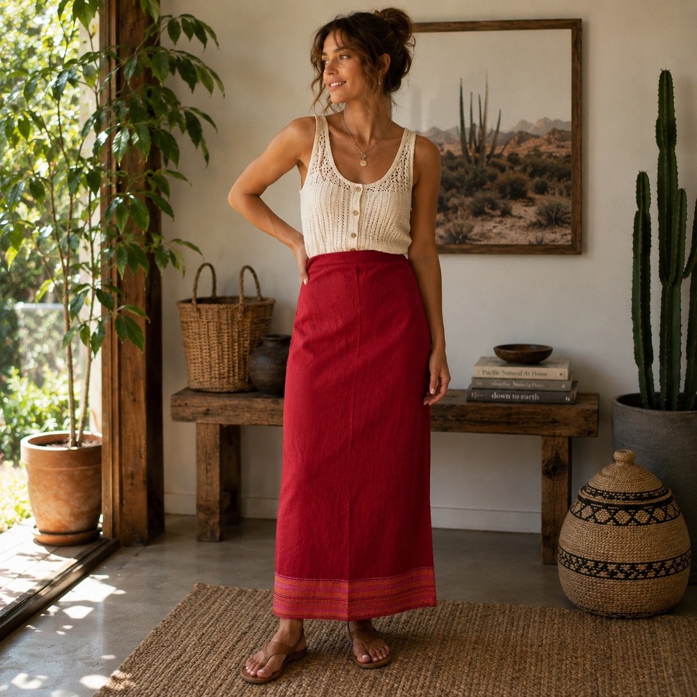 Vintage New York City Design Co Linen Blend Maxi Skirt Tagged 14 Fits 10/12